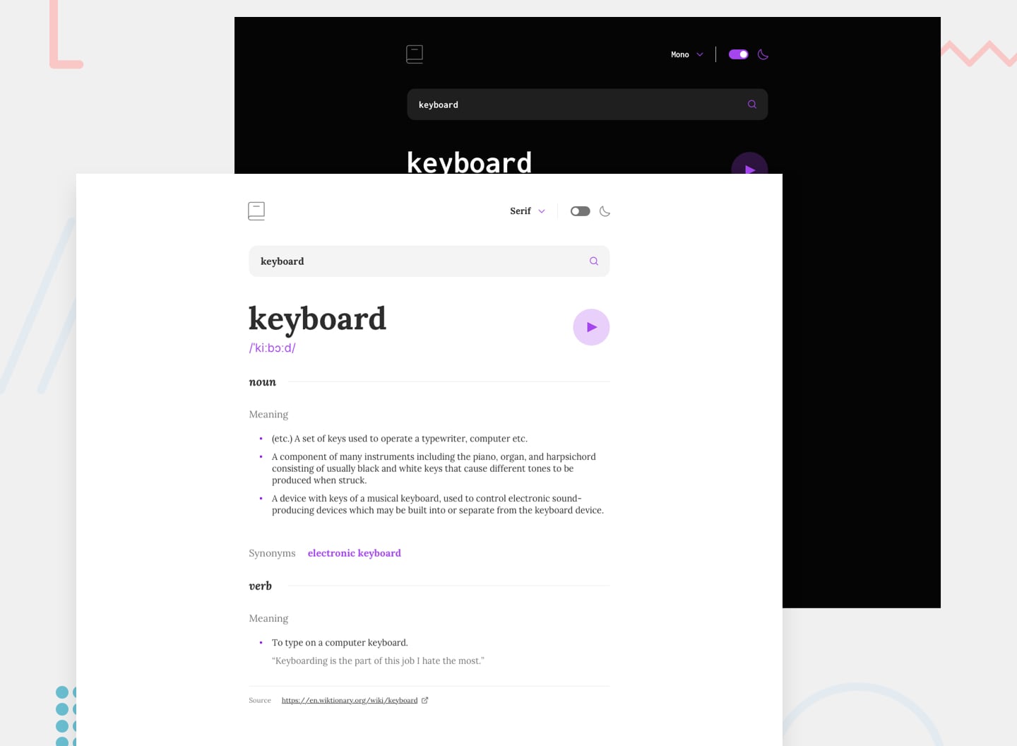 Dictionary web app preview